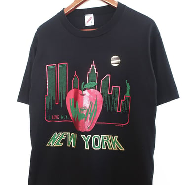 vintage New York shirt / NYC shirt / 1980s black New York Big Apple souvenir t shirt single stitch Medium 