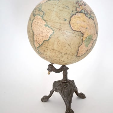 1880 Lebegue French antique terrestrial globe 14 inches Unusual base