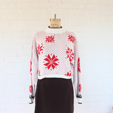 1990's Red Snowflake Cropped Sweater 