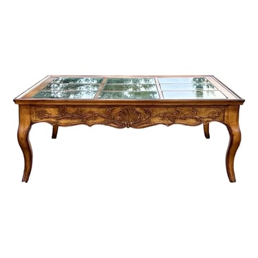Carved Country French Glass Top Coffee Table 