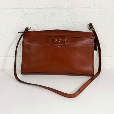 Vintage Brown Leather Evening Bag Purse Structured Party Handbag Retro Gold Tan Leather Retro Korea 70s 1970s 