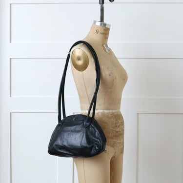 designer vintage 1970s Roberta di Camerino purse • stylized black leather shoulder bag • Italy vintage 