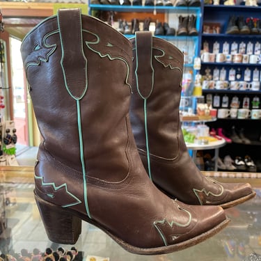 Brown Cowboy Boots Leather Boots Sam Edelman Vintage 1990s Women's size 8 M Boots 