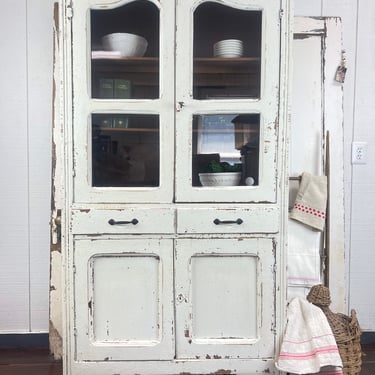 Antique Mixed Wood Pie Cabinet Cupboard , Saltwash Painted White 
