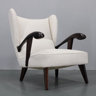 1950s Restored Wing Chair ,Czechoslovakia / Vintage Chair / Mid-century / White Colour / 