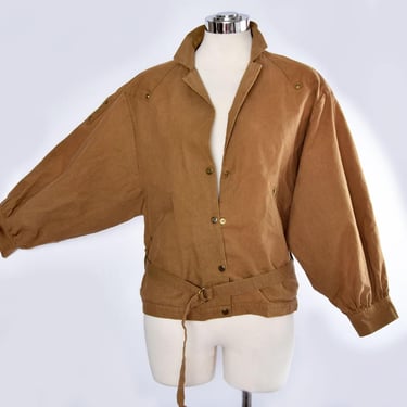 1980's Brown Flight Safari Jacket Cotton Vintage, Dolman sleeves, Bomber Military 