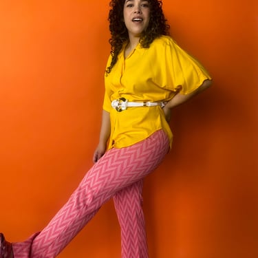 1970s Pink Herringbone Pants, sz. L/XL