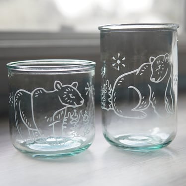 Polar Bear Recycled Glass Cups - eco glass tumbler set for drinking or candles 