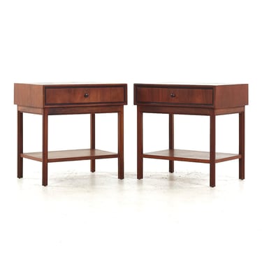 Jack Cartwright for Founders Mid Century Walnut Nightstands - Pair - mcm 