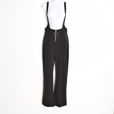 vintage 90s jumpsuit black suspender O-ring zipper raver romper pants M L 