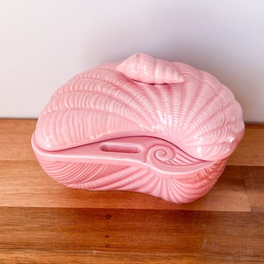 1970s Pink Lidded Shell Bowl. Vintage Pink Ceramic Dip Bowl. 