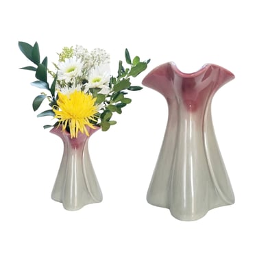 Vintage California Pottery Vase / Mid Century Ceramic Vase / West Coast Pottery #712 / Pink Gray Flower Art Vase / 1950s Art Nouveau Vase 