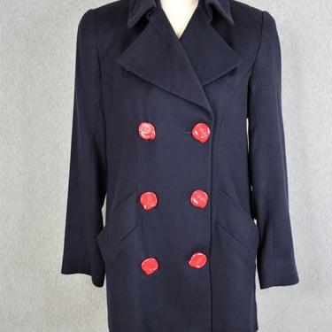 BILL BLASS - Cashmere - Peacoat - Saks Fifth Avenue - Designer Buttons - Navy Blue -  Marked size 4 