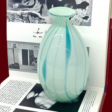 Vintage Vase Retro 2000s Y2K + Handblown + Opaline Glass + Mint/Turquoise Colors + Asymmetrical Shape + Contemporary Home Decor + Decoration 