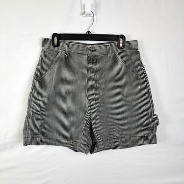 Vintage 90s Black & White Stripe High Waist Denim Shorts, Size 30 Waist 