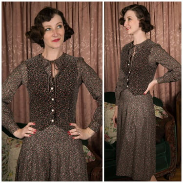 1970s Set - Gorgeous Homemade Late 70s Lush Three Piece Set in Micro Floral with Velveteen Vest 