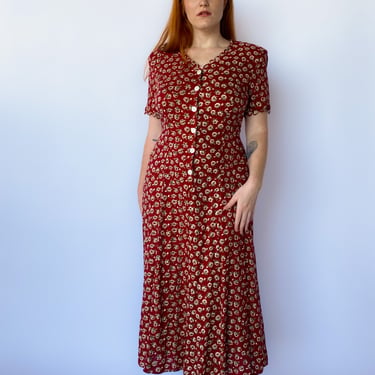 1990s Burgundy Floral Maxi Dress, sz. M-XL | Lost Girls Vintage - Logan  Square & West Town - Chicago, IL | ATTIC