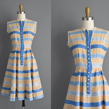 1950s vintage dress | Doris Dodson Cotton Stripe Print Summer Dress | XS | 50s dress 