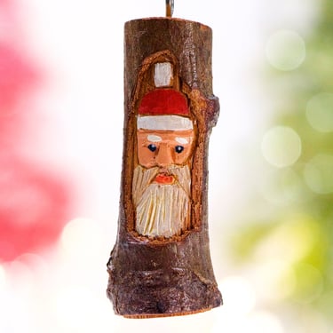 VINTAGE: Hand Carved Signed Wooden Santa Ornament - Santa Pendent - Hand Painted Ornaments - SKU 15-A2-00034400 