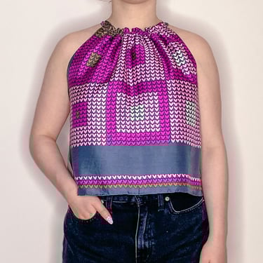 Upcycled Scarf Top Halter Medium Cami Pink Hearts Floral Summer Style Sustainable Clothing Eco-Friendly Gift for Woman | Ellemichelle 