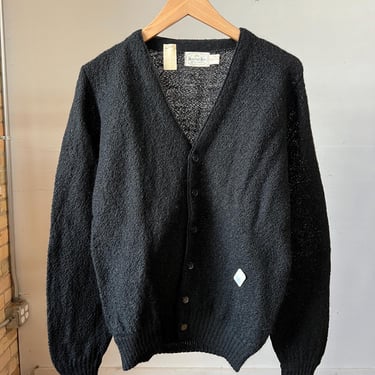 Small Med, Vintage 1960s Deadstock Black Mohair Blend Cardigan Sweater, S3 