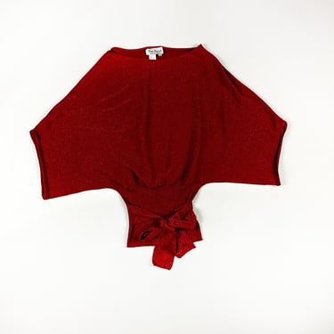 Y2k Red Glitter Bat Wing Sweater Top / Cinched Waist / Fitted Waist / 00s / Metallic / Sparkle / SATC / Bratz / S / 2000s / Flutter Sleeve 