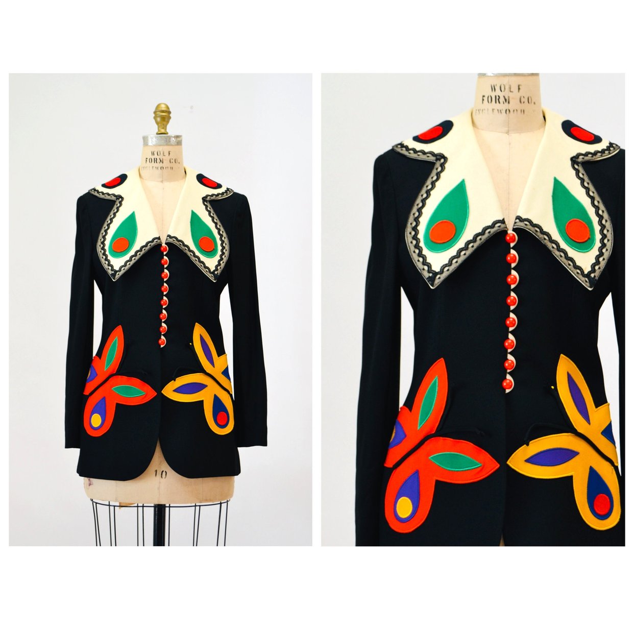90s Vintage Moschino Black Jacket Blazer Butterfly Butterflies 