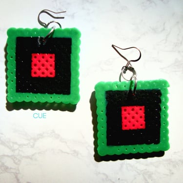Tri Color Pan African Central Square Perler Bead Drop Dangle Earrings | Black History Month | Red Black Green | African Earrings | Gift 