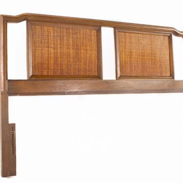 United Furniture Mid Century Walnut and Cane Queen Headboard - mcm 