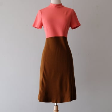 Cutest 1960's Hot Pink & Cocoa Mod Shift Dress / Sz M