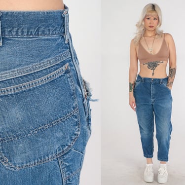 70s Ankle Jeans Retro High Waisted Rise Jeans Tapered Leg Elastic Cuff Cropped Mom Jeans Lined Denim Pants Seventies Vintage 1970s Medium M 
