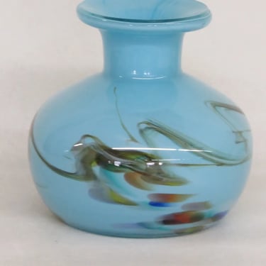 Murano Hand Blown Art Glass Blue Colorful Swirls Pontil Encased Vase 3047B