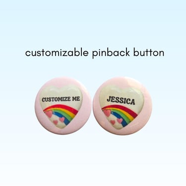 Custom Vintage Style Pinback Buttons -  80s Rainbow Heart Novelty Pin - State City Name Reproduction Retro Pin Button - 1" 1.25" 2.25" 
