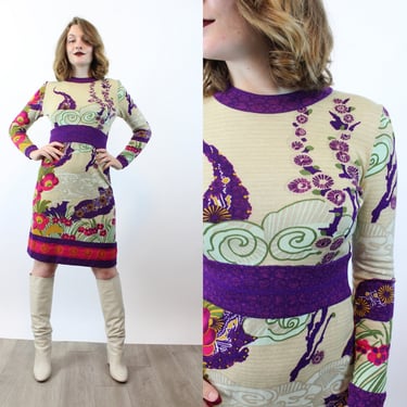 1970s GOLDWORM wool knit asian inspired dress small  | new winter 