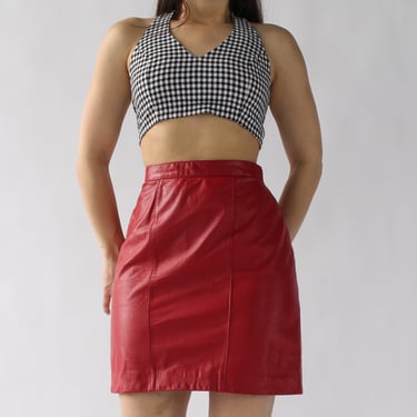Vintage True Red Leather Miniskirt - W27