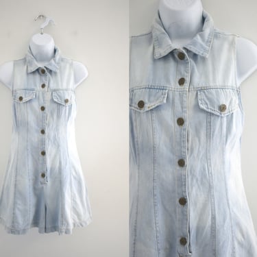 1980s Faded/Bleached Chambray Romper 