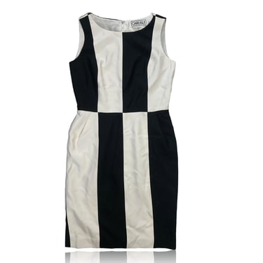 90s Black and White Geometric Striped Pencil Dress // Midi Dress // Cocktail Dress // Carlisle // Size US 2 