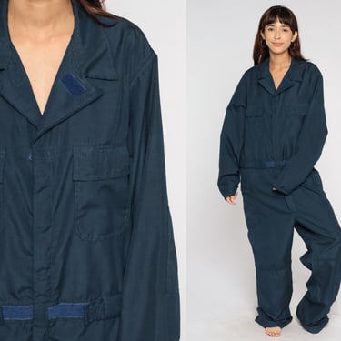Navy Blue Jumpsuit Boiler Suit Long sleeve Aramid Coveralls Pants Workwear Uniform Boilersuit Streetwear Vintage Mens 46 L Extra Large xl 