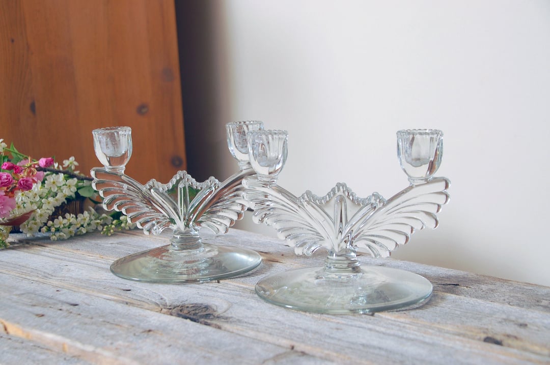 Vintage cut glass double candle holder / crystal glass art