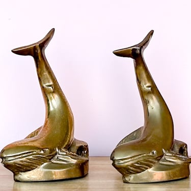 Brass Whale Bookends