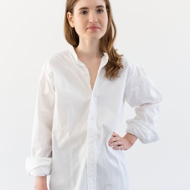 Vintage White Cotton Shirt | Antique Tunic Sanforized Blouse | S M | 