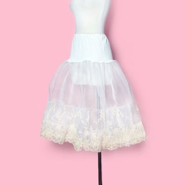 RARE Vintage PETTICOAT Ivory Velvet, Full Skirt, 1950's Dress, White Tulle, Pinup Rockabilly Lingerie 