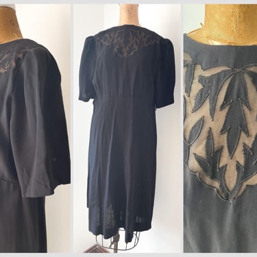 Authentic vintage 1940’s black crepe dress, short sleeve dress | 40’s semi sheer crepe dress, fits @M 