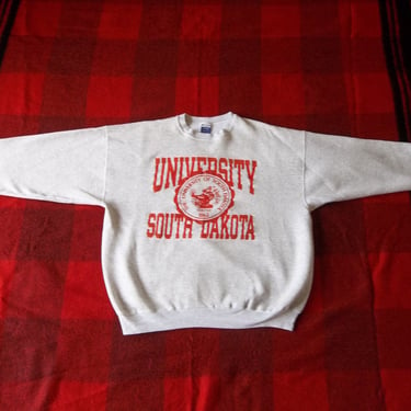 Vintage Sweatshirt University of South Dakota 1990s 90s Large Oversized College Distressed Preppy Grunge 