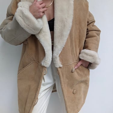 Rare Vintage Sand Suede & Faux Fur Coat