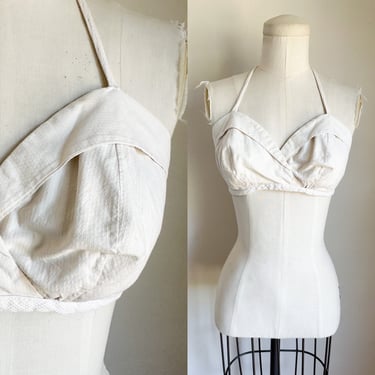 Vintage 1950s White Bikini Top / Sun Top // S-M 32-34B-C 