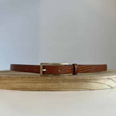 Vintage 90s Calvin Klein USA Made Brown Lizard Leather Thin Skinny Belt Size M 