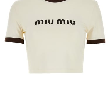 Miu Miu Woman Ivory Cotton T-Shirt