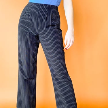 1990s Black and Grey Pinstripe Pants, sz. S/M
