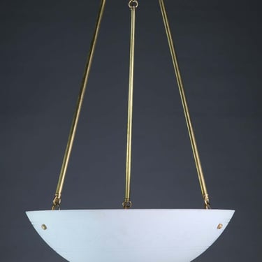 Modern Etched Milk Glass Dish Uplight Pendant Light